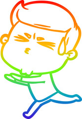 rainbow gradient line drawing of a cartoon man sweating