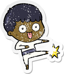 distressed sticker of a cartoon man staring