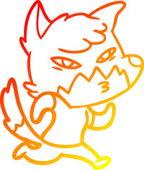 warm gradient line drawing of a clever cartoon fox