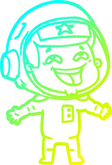cold gradient line drawing of a cartoon laughing astronaut