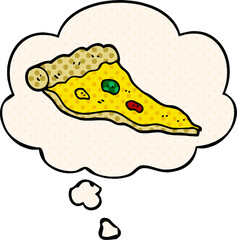 cartoon pizza with thought bubble in comic book style