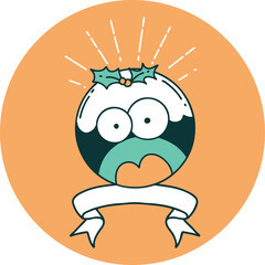 icon of a tattoo style shocked christmas pudding