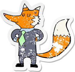distressed sticker of a cartoon fox businessman