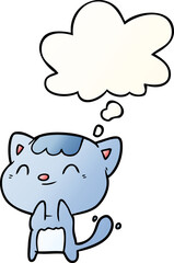 cartoon happy cat with thought bubble in smooth gradient style
