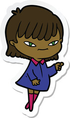 sticker of a cartoon pointing woman
