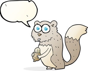 freehand drawn speech bubble cartoon angry squirrel with nut