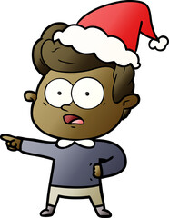 hand drawn gradient cartoon of a staring man wearing santa hat