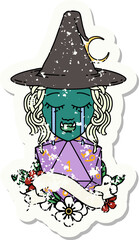 Retro Tattoo Style crying orc witch with natural one D20 roll