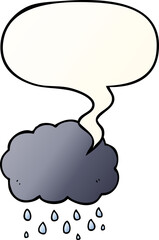cartoon cloud raining with speech bubble in smooth gradient style