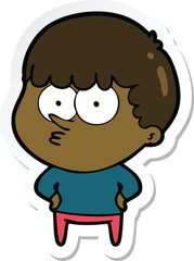 sticker of a cartoon curious boy