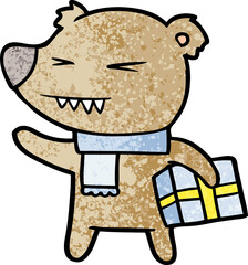 bear cartoon chraracter with present