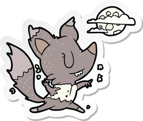 Fototapeta premium sticker of a cartoon werewolf changing in moonlight