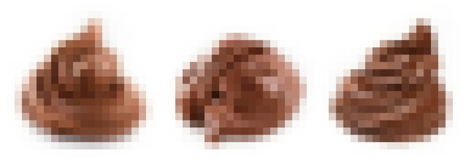 Pixelization excrement set on white background isolated. Stool mosaic processing graphic elements.	