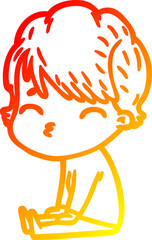 warm gradient line drawing of a cartoon woman thinking