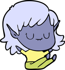 happy cartoon elf girl sitting