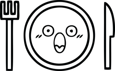 line drawing cartoon of a dinner plate