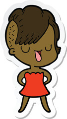 sticker of a cute cartoon girl with hipster haircut