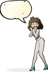 cartoon surprised woman with speech bubble
