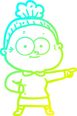 Obraz premium cold gradient line drawing of a cartoon happy old woman