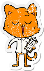 distressed sticker of a cartoon cat singing