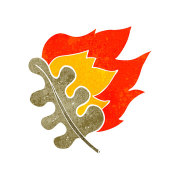 freehand retro cartoon burning dry leaf