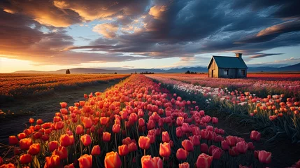 Fototapeten dutch windmill over tulips field © neirfy
