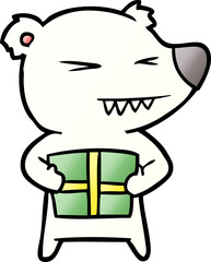 polar bear with christmas present cartoon