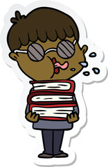 sticker of a cartoon boy wearing dark glasses carrying books