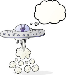 freehand drawn thought bubble cartoon flying saucer