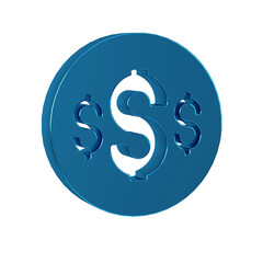 Blue Dollar symbol icon isolated on transparent background. Cash and money, wealth, payment symbol. Casino gambling.