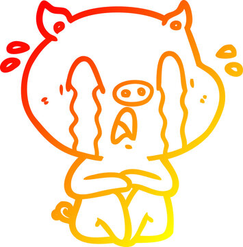 recommend clip art: warm gradient line drawing of a crying pig cartoon