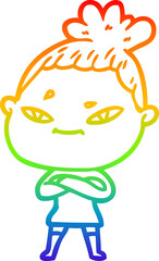 rainbow gradient line drawing of a cartoon woman