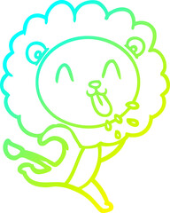 cold gradient line drawing of a happy cartoon lion