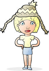 cartoon woman wearing winter hat