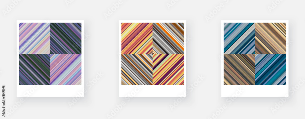 Poster variants of paper card with square checkered striped faded patterns.