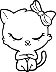 cute cartoon cat with bow