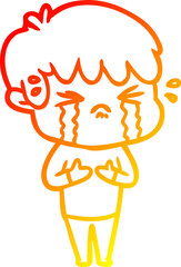 warm gradient line drawing of a cartoon boy crying