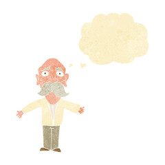 cartoon disappointed old man with thought bubble