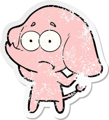 distressed sticker of a cartoon unsure elephant