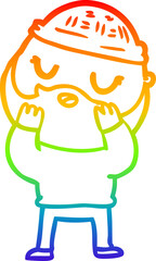 rainbow gradient line drawing of a cartoon man with beard