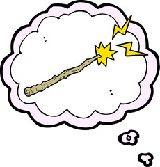 cartoon magic wand with thought bubble