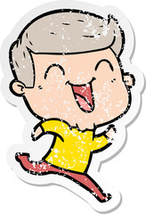 distressed sticker of a cartoon man laughing