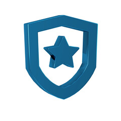 Blue Police badge icon isolated on transparent background. Sheriff badge sign.