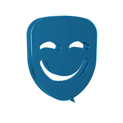 Blue Comedy theatrical mask icon isolated on transparent background.