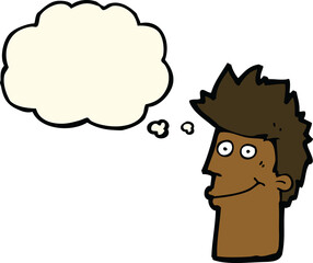 cartoon happy man with thought bubble