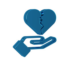 Blue Broken heart or divorce icon isolated on transparent background. Love symbol. Valentines day.