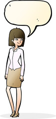 cartoon pretty businesswoman with speech bubble