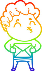 rainbow gradient line drawing of a cartoon man pouting