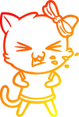 warm gradient line drawing of a cartoon cat
