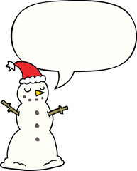 cartoon christmas snowman with speech bubble